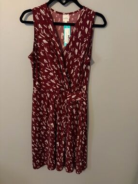 Kaileigh Burgundy & Cream Faux-Wrap Midi Dress